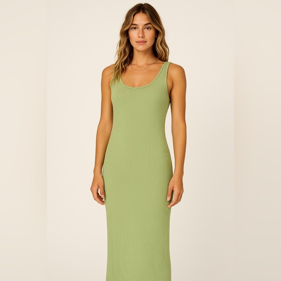 Free people beach green ribbed midi bodycon dress - Picture 10 of 10